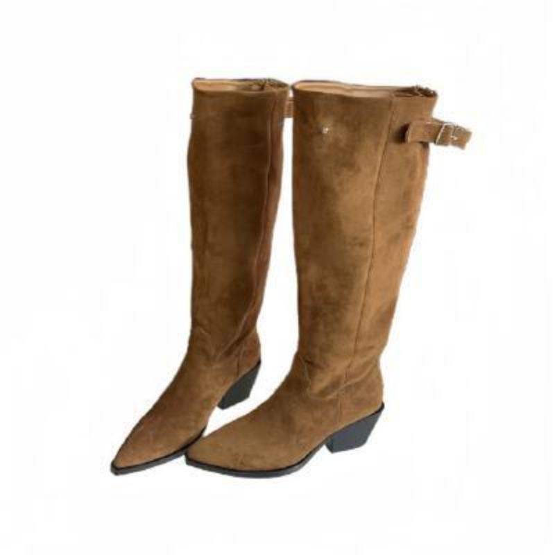 Knight boots high heel autumn women's temperament pointed retro large size fashion boots thick heel knee boots