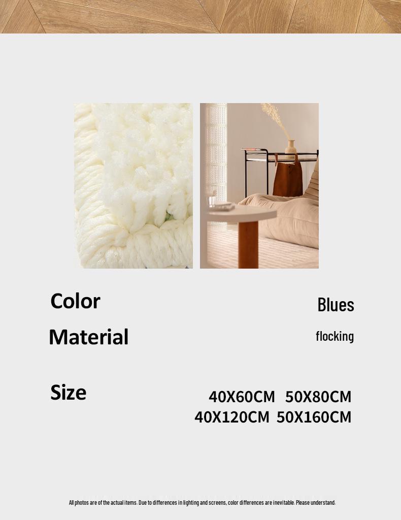 Thickened Anti-Slip Bedroom Rug: Flocked, Wear-Resistant, Water-Absorbent Foot Pad with Simple Striped Design