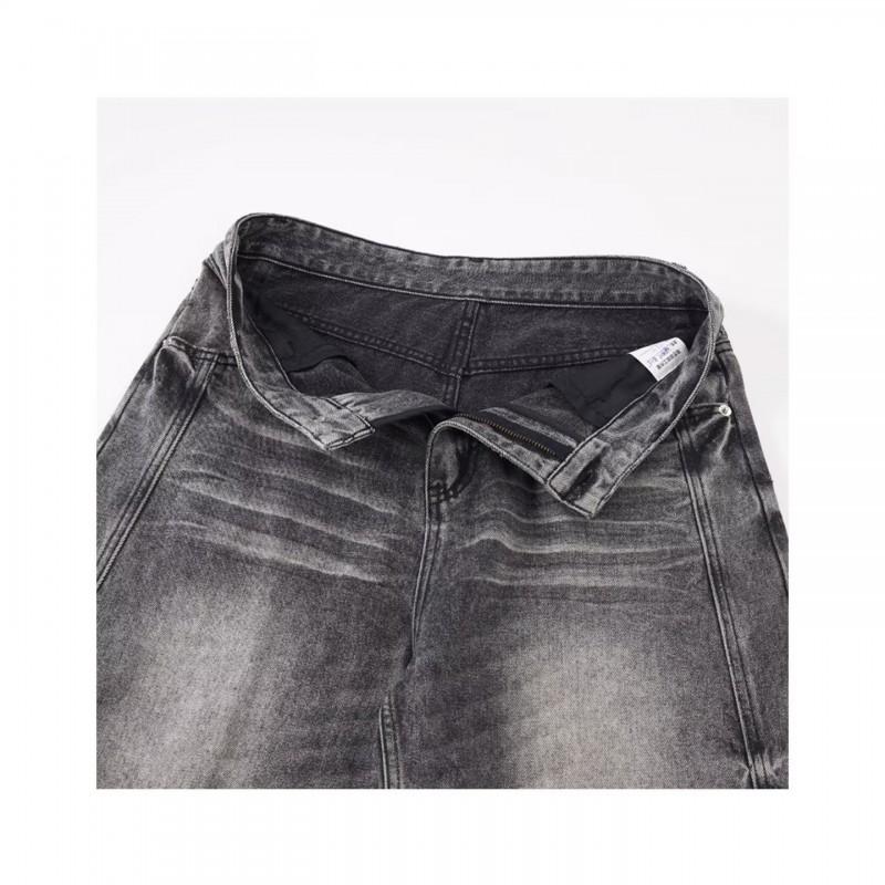 Retro Washed Wide Leg Denim Pants Men Women Relaxed Fit Straight Cut With Whiskering Detail