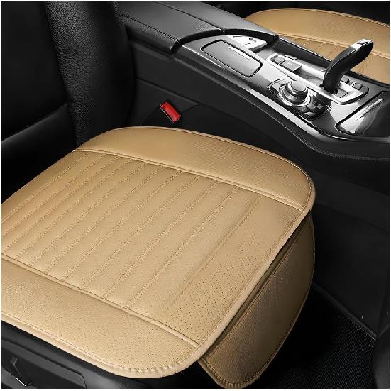 2 PCS Car Front Seat Protector Mats, 21.9" × 19.7" Breathable Leather Auto Cushion Protector, Anti-Slip Vehicle Seat Cover with Storage Pockets,