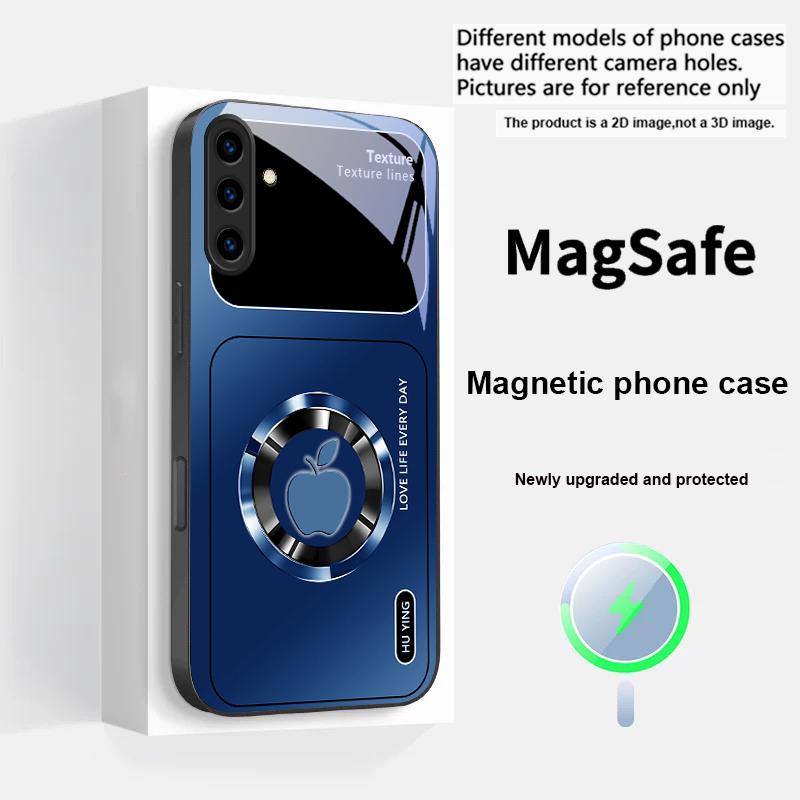 Silver circle apple icon For Samsung S25 S25 Edge S25Ultra S8 9 10 20 S21 Pro 22 Plus S23 FE S24 Ultra Magsafe Glass Phone Case