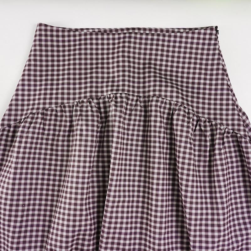 Gonna Lunga a Quadri Vestibilità Slim Fit Pastorale Europea a Vita Bassa - Comoda, Casual, Stile Fanciullesco.