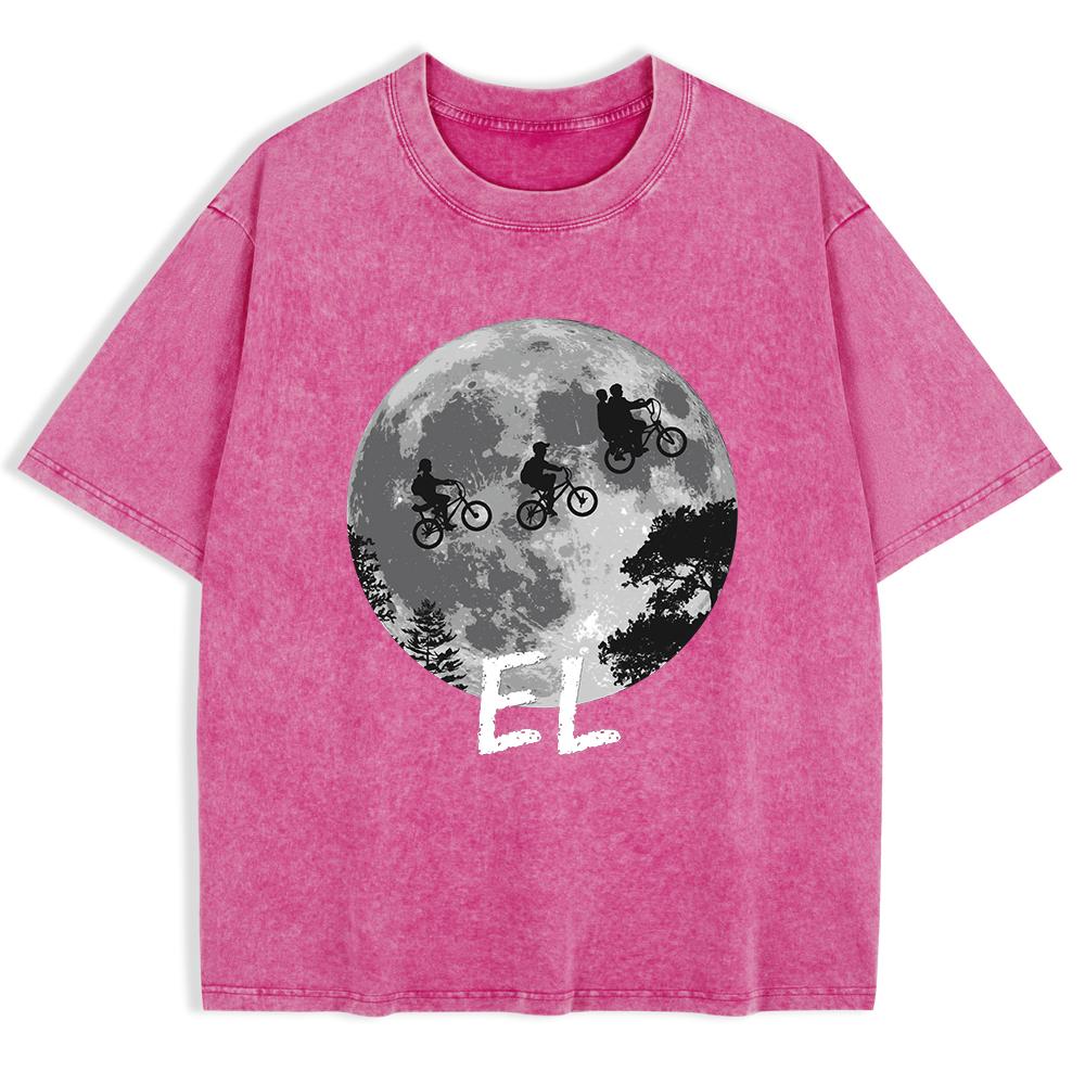 Boys Riding Bicycles Prints Washed T-Shirts Mens Cotton Short Sleeve Tops Basic O-Neck Oversize T Shirt Summer Clothes