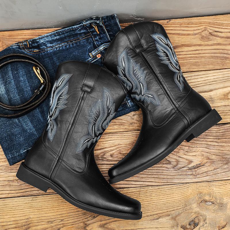 Herren High Top Stickerei Stiefel Herbst und Winter neu Übergröße Outdoor Freizeitstiefel Mode weiche Sohle Komfort Motorradstiefel