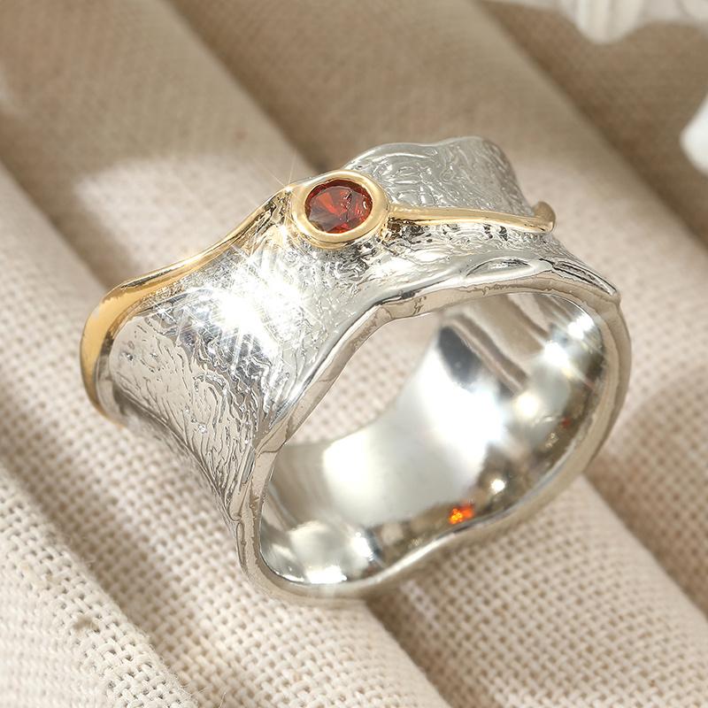 Vintage Inlaid Red CZ Women's Ring Ancient Two Color Hand Carving Daily Wear Party Jewelry Anniversary Gift
