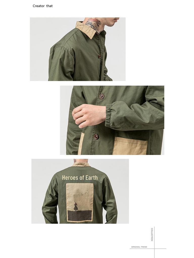 Chinese Style Men's Retro Trench Coat - Autumn/Winter 2018, Plus Size, Fashion Print Casual Jacket