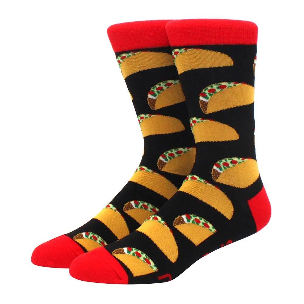 1 Pair Men's Fun Hip Hop Skateboard Beer Happy Art Print Mid Socks, EU38-46