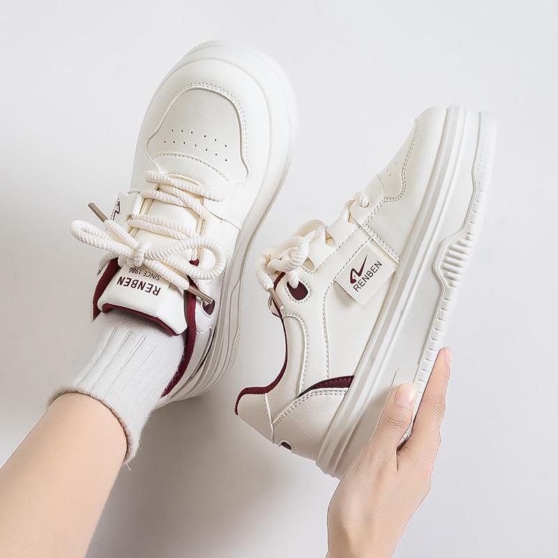 Women's shoes little white shoes women's new autumn breathable shoes casual versatile board shoes leather surface thick sole heightening shoes women