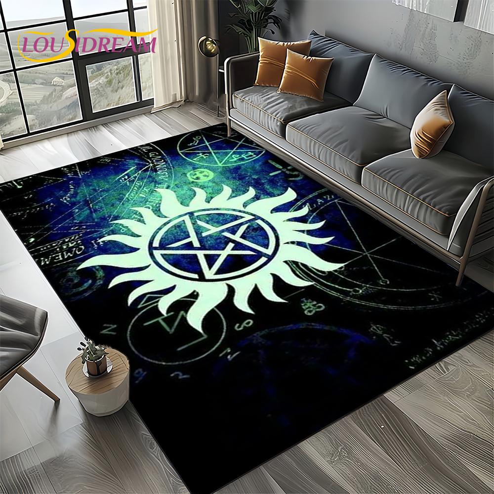 3D SPN Supernatural Sign Dean Sam Carpet Rug for Living Room Bedroom Home Sofa Decoration,Kids Play Area Rug Non-slip Floor Mat