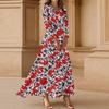 Women's Casual 3/4 Sleeve V-Neck Floral Print Maxi A-Line Beach Dress