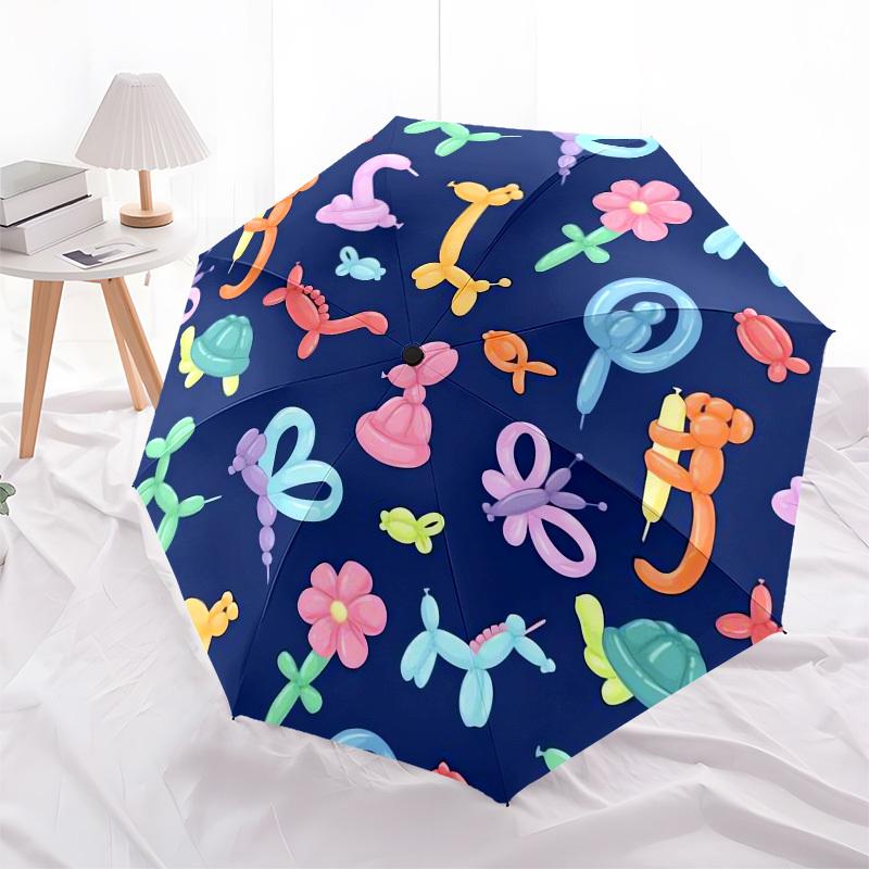 1pc Balloon Animals and Flowers Pattern Umbrella with Plastic Handle,Compact & Stylish,Cartoon Pattern,Outdoor UmbrellaPT428