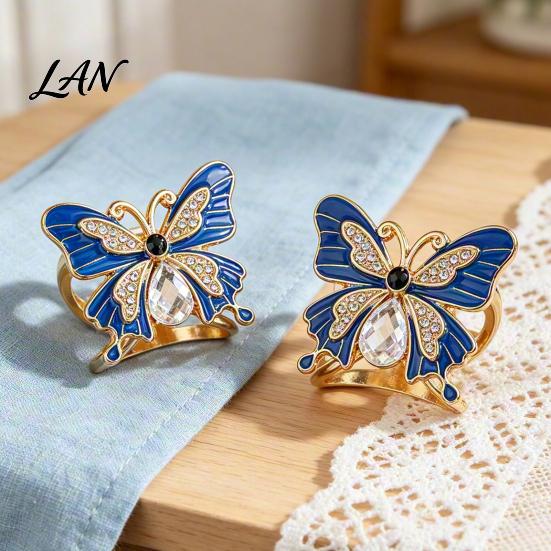 Rhinestone Scarf Ring Enamel Butterfly Ring, Sparkling Slide Shape Clip Retro Elegant Wrap Holder for Women Neckerchiefs Scarves Shirts Vintage Style