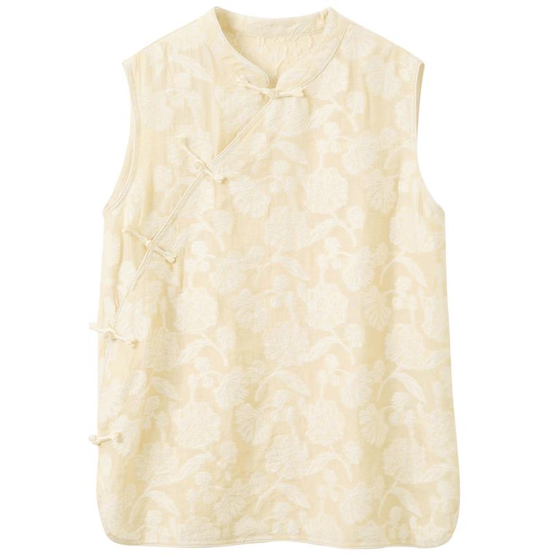 Sancai New Chinese Style Jacquard Sleeveless Blouse with Frog Buttons XL