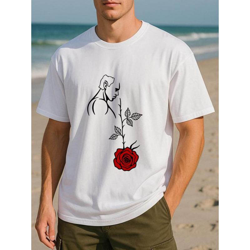 

Мужская футболка с коротким рукавом, европейский размер, средняя эластичность, повседневная футболка с графическим принтом, нежный рисунок лица в стиле line art S белый