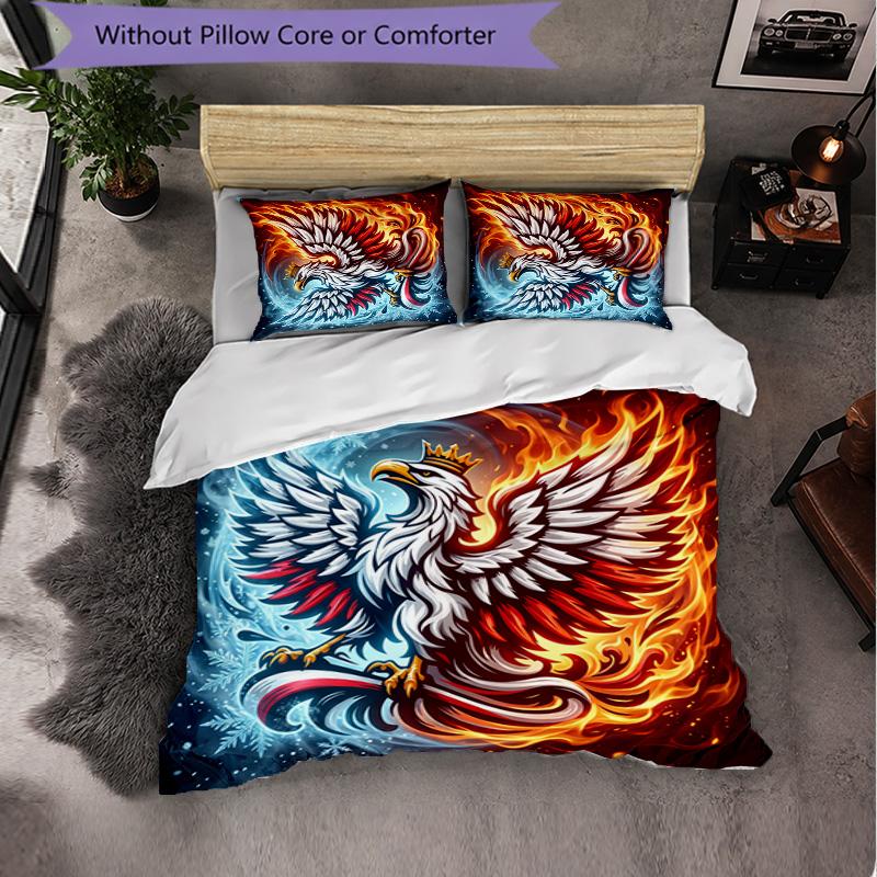 Poland Football Pattern 3 Pieces Bedding Set Soft Microfiber Duvet Cover with Pillow Cases for Bedroom