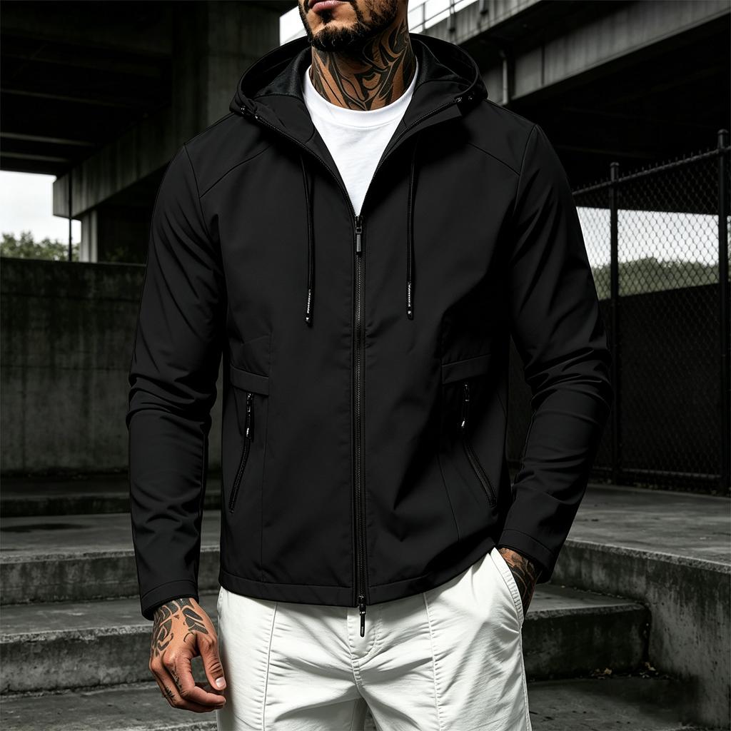 Men's Hooded Windbreaker Slim Fit Color for Spring and Fall