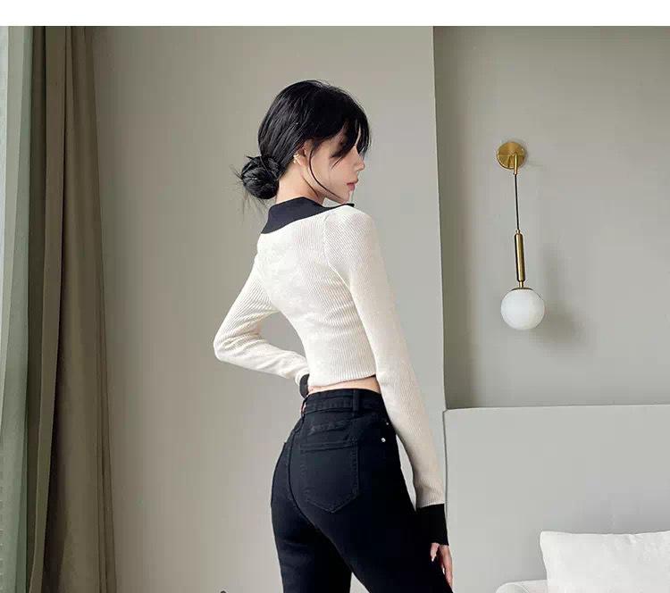 Schwarze High-Waist Cropped Flare Jeans im koreanischen Stil für Damen
