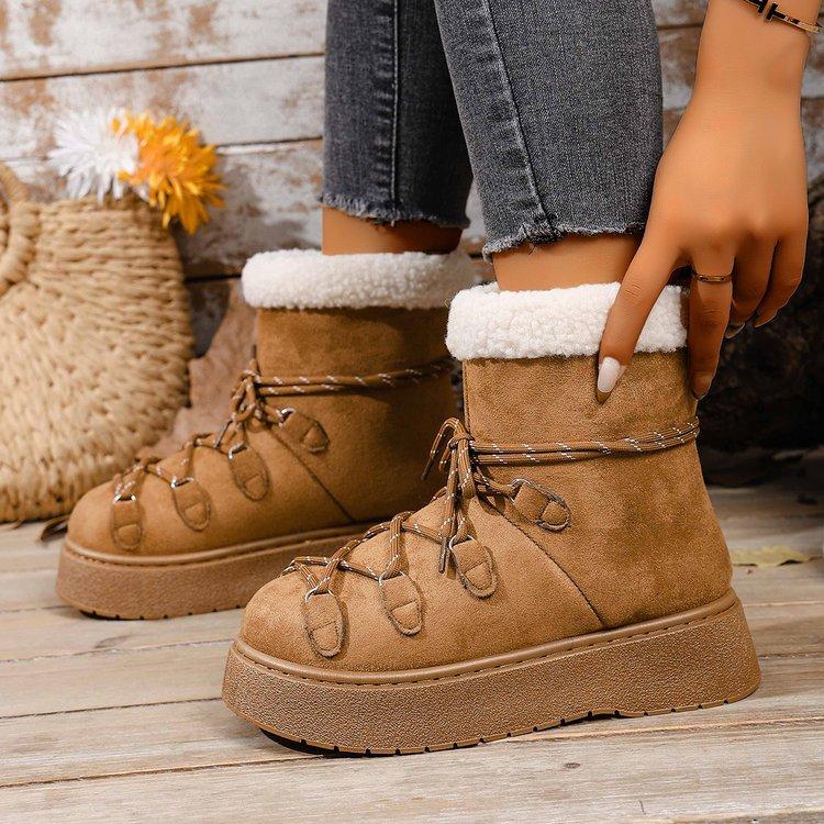 Large size medium tube snow boots for women's casual fashion thick-soled piled thickened warm large cotton shoes for women