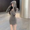 Pure Desire Style Spice Girl Tight Hooded Hip Skirt Women's Spring and Autumn Unique Chic Small Waist Sweet Dress