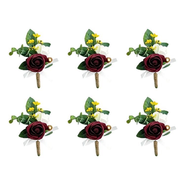 6Pcs Multipurpose Wedding Boutonniere Artificial Flower Wrist Corsage for Wedding Anniversary Party Table Centerpieces