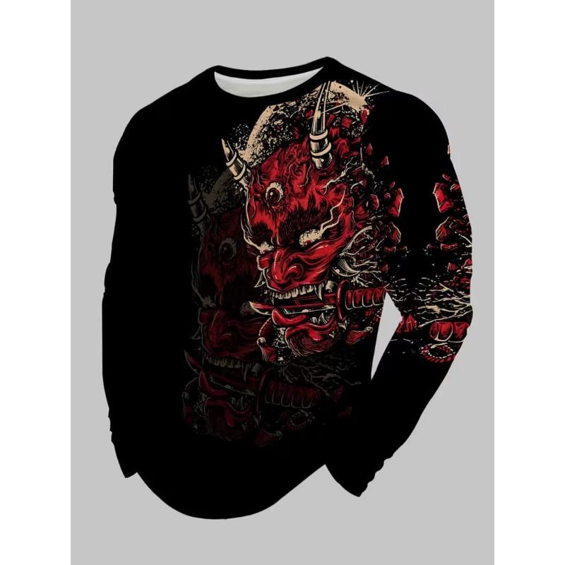 Men's casual autumn and winter printed long-sleeved crew neck T-shirt