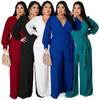 Plus Size Women's Fashion Temperament Loose Straight Leg Solid Color Belt Jumpsuit
