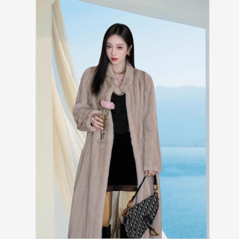 Women's imitation mink coat velvet lapel long imitation mink fur coat winter casual warm trench coat