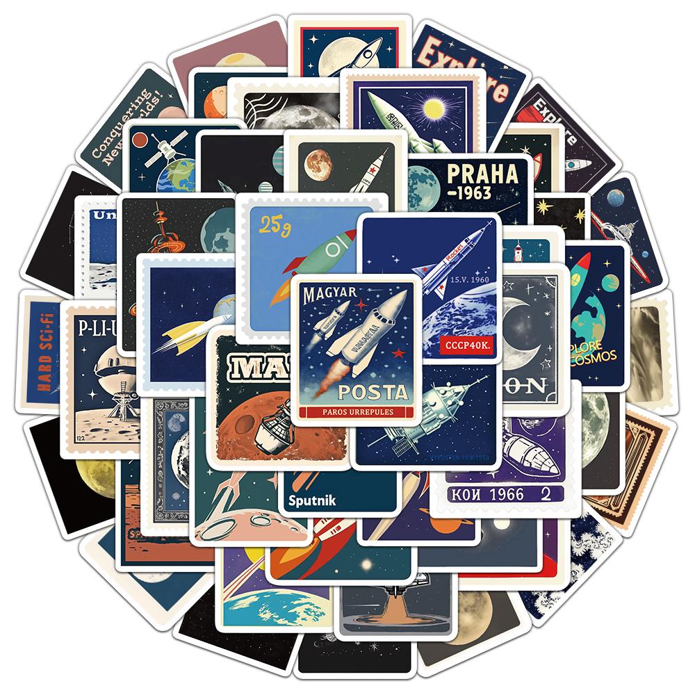 50PCS Space Travel Planner Stickers Planet Rocket Exquisite Handbook Phone Case Laptop Luggage Waterproof Stickers