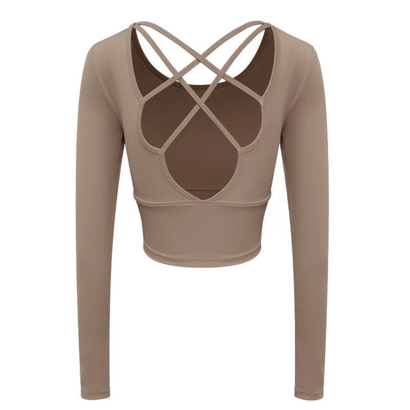 

Женский летний топ для йоги - Вырез на спине, Длинный рукав, Высокоэластичная фитнес-рубашка Small