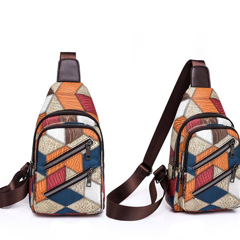 Breast Splice Bag Female New Fashion One-shoulder Bag Small Bag Print Trend Casual Soft Leather Slant Cross Bag Women