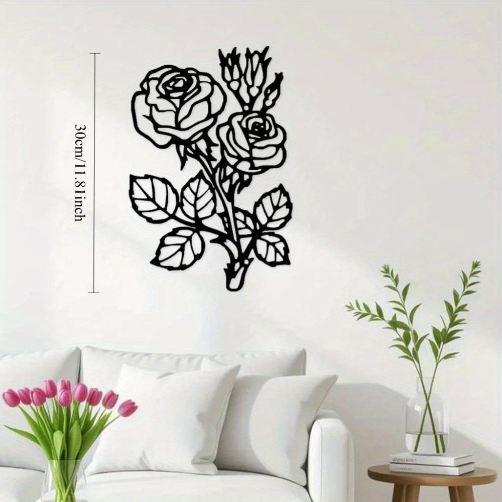 Wrought Iron Metal Wall Art, Elegant Floral Decor for Home Garden Indoor Outdoor, Black Rose Hanging Ornament, Housewarming Gift