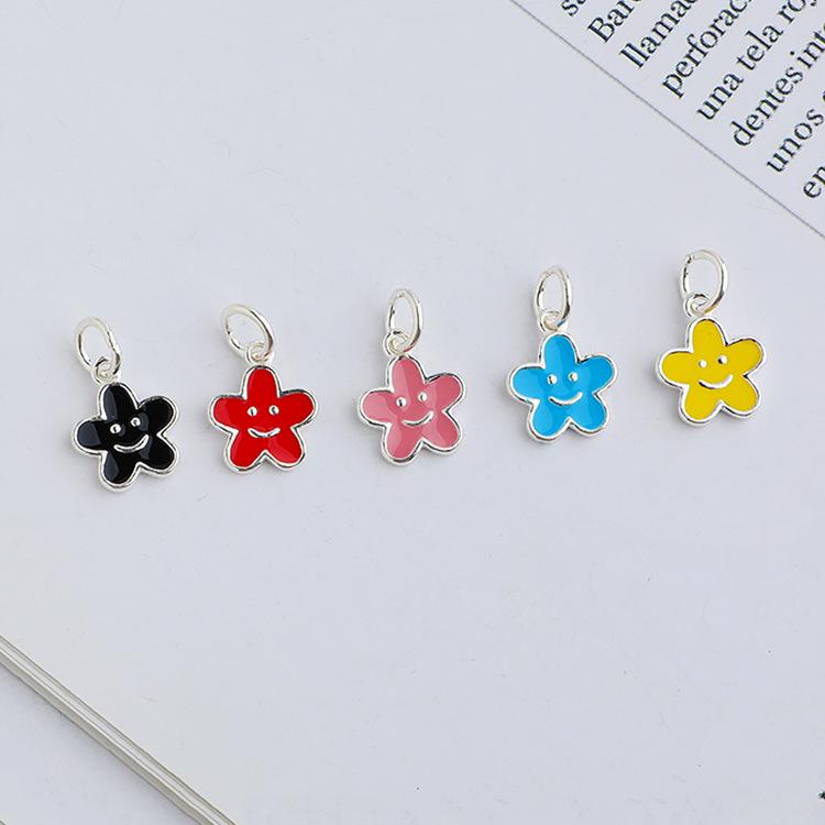 S925 Sterling Silver Flower & Smiley Face Pendant with Epoxy Color - DIY Bracelet Necklace Charm