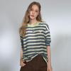 Korean Style Oversized Striped Long-Sleeve Crew Neck T-Shirt