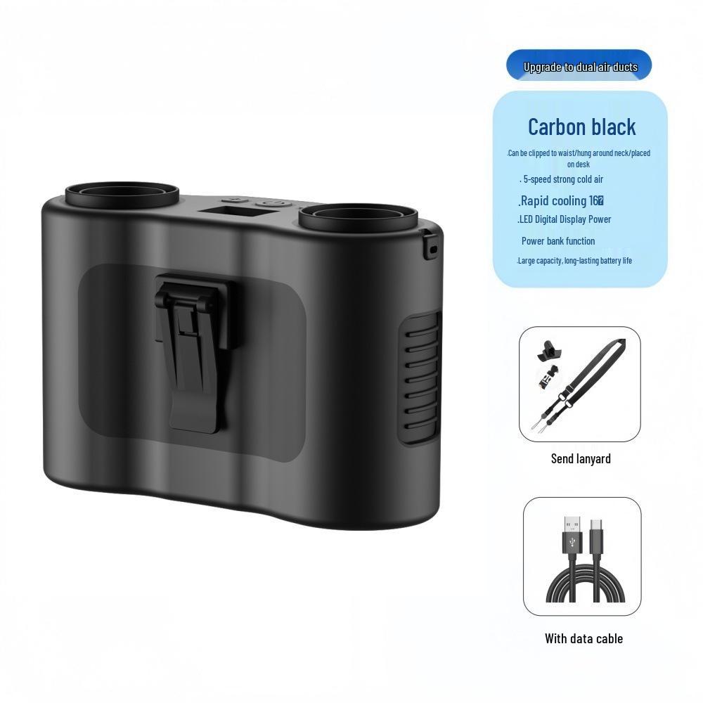 26 New Portable Dual-Barrel USB Waist Fan with Large Capacity for Outdoor Cooling