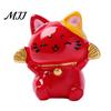 Traditional Symbol Decorations for Desk 6PCS Mini Red Fortune Cat Figurines, Durable Resin Luck And Prosperity Animal Lively Crafts Miniature Gardens