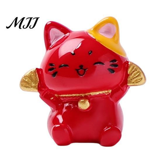 Traditional Symbol Decorations for Desk 6PCS Mini Red Fortune Cat Figurines, Durable Resin Luck And Prosperity Animal Lively Crafts Miniature Gardens
