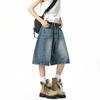 Amerikanische Wide-Leg Denim Cropped Hosen Herren Sommer High Street Vintage Alte Shorts Trendige Marke Gerade Weite Hosen