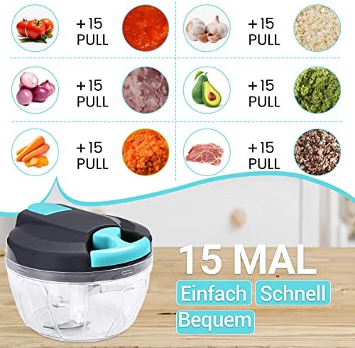 Zwiebel Manual Vegetable Chopper, 520ml Onion Chopper with 6 Blades & 1 Mixer, Multi-Functional Food Chopper, Garlic Onion Manual Dicer