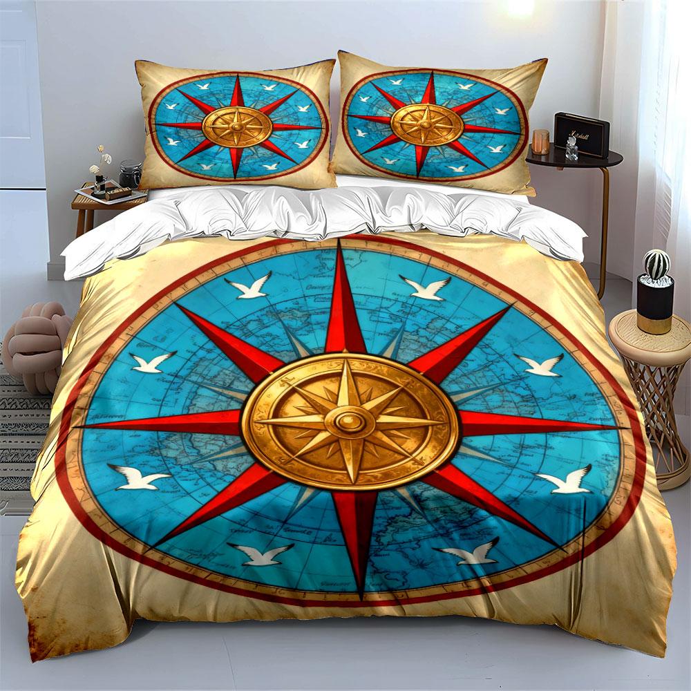 Vintage Nautical Compass Décor Set Soft Comfortable Duvet Cover Bedding Set Included 1*Duvet Cover & 2*Pillowcases, Gift
