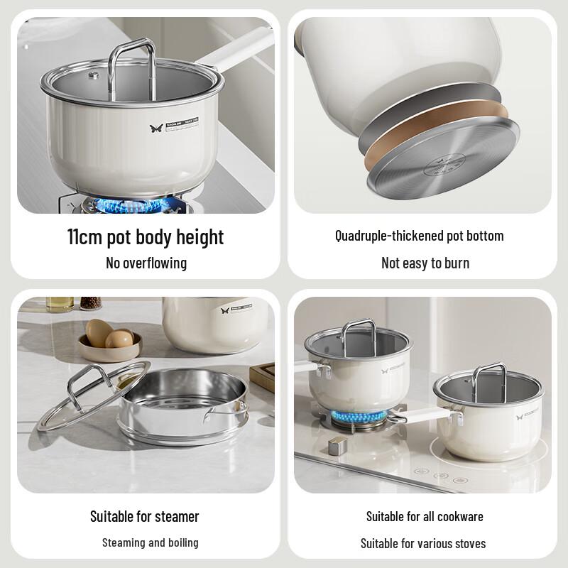 Suncha 316L Stainless Steel Ceramic Milk Pot with Steamer
