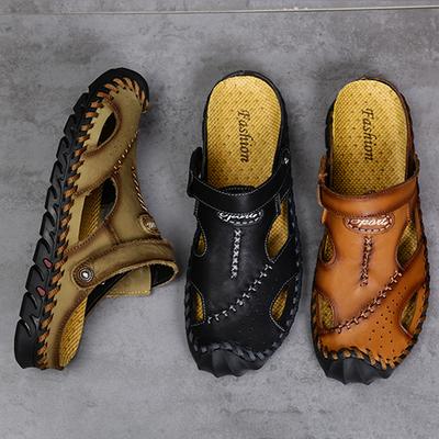 Men Sandals Black Leather Gladiator Sandals Outdoor Summer Roman Sandals for Men Beach Shoes Plus Size