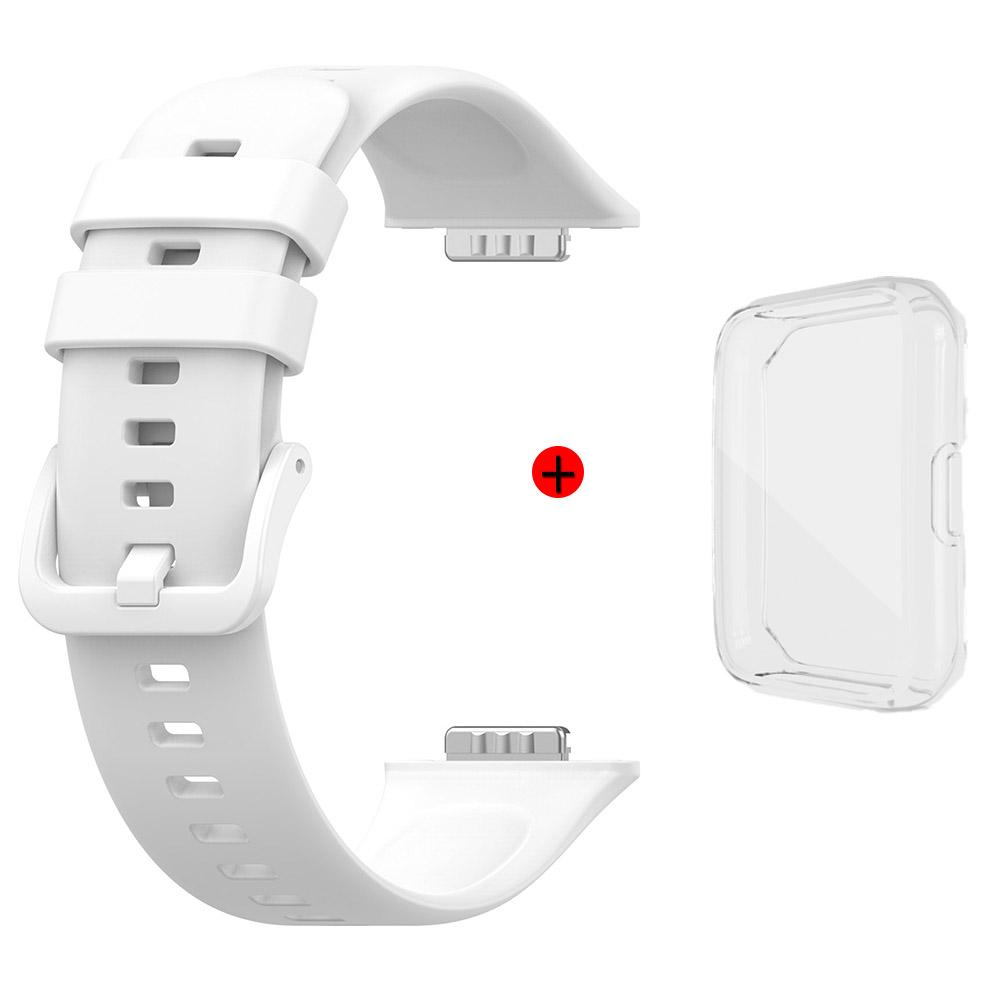 For Huawei Watch Fit 2 Silicone Strap+Case Watchband With Same Color Buckle Wristband and Transparent Watch Shell