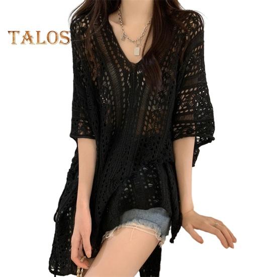 

Платье-накидка с V-образным вырезом и коротким рукавом, дышащее, свободного кроя, летние топы, пляжное бикини, накидка чёрный