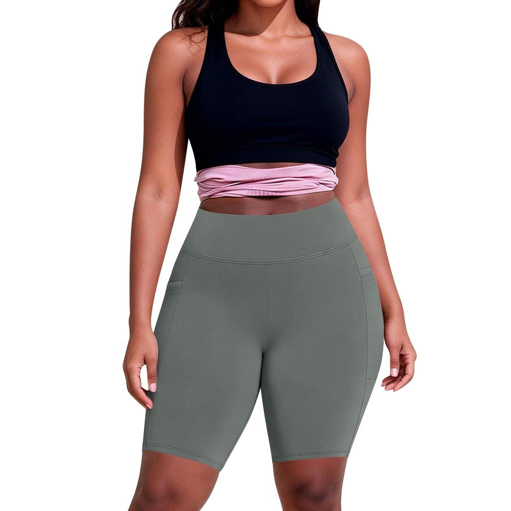 Women's Fashionable Casual Plus Size Pocketed Athletic Leggings With High Waist And Butt-Lifting Effect Cropped To Mid-Thigh Length