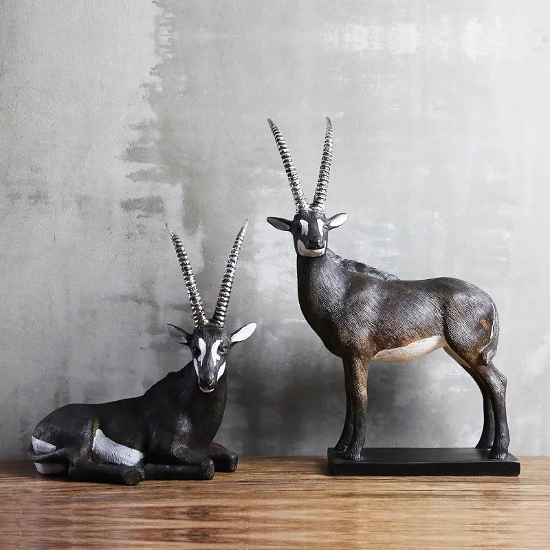 Handmade Antelope Sculpture Resin Gazelle Statue Herbivore Animal Home Wildlife Decoration Craft Ornament Grassland Furnishing