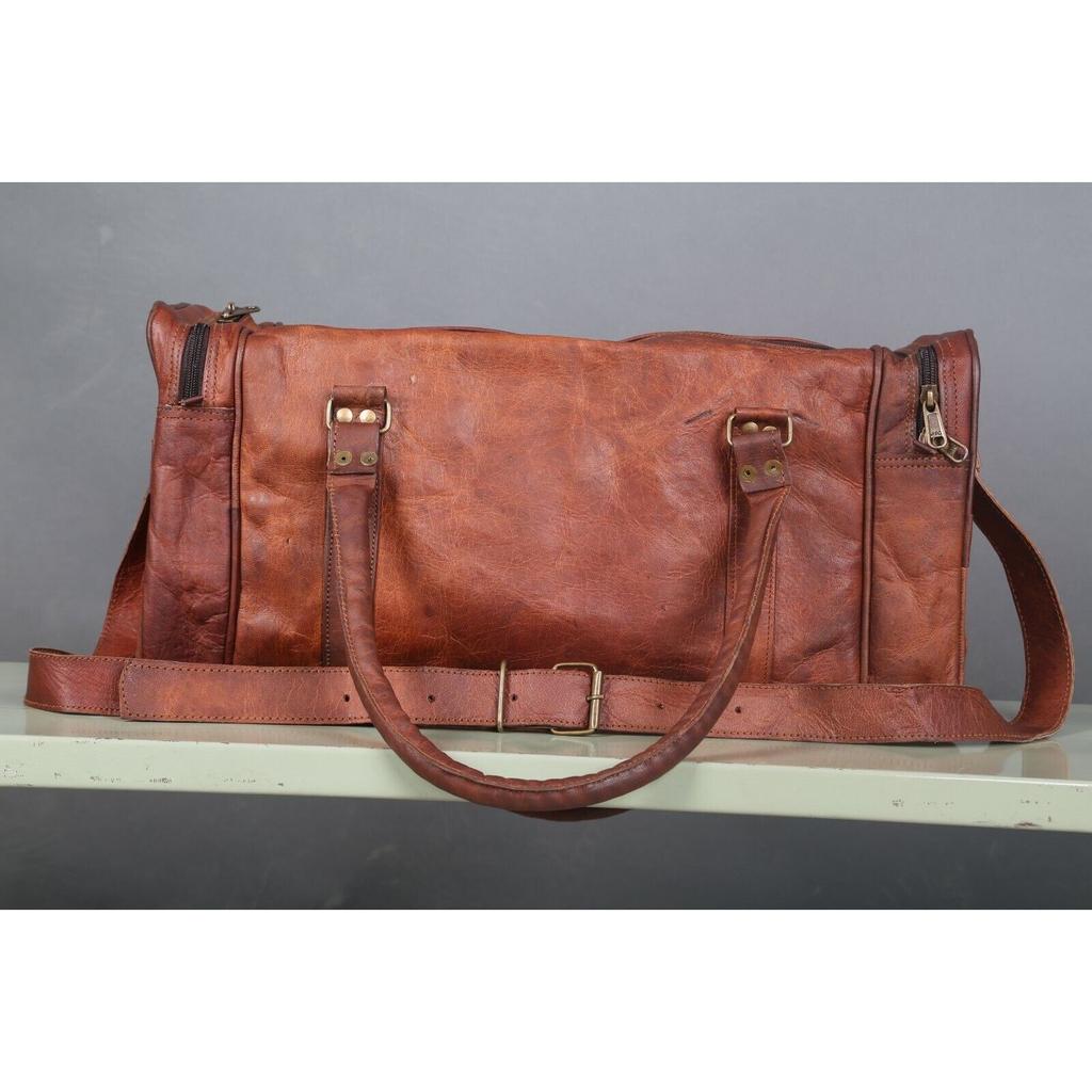 Men's Duffel Genuine Leather Large Travel Gym Weekend Overnight Bag Brown