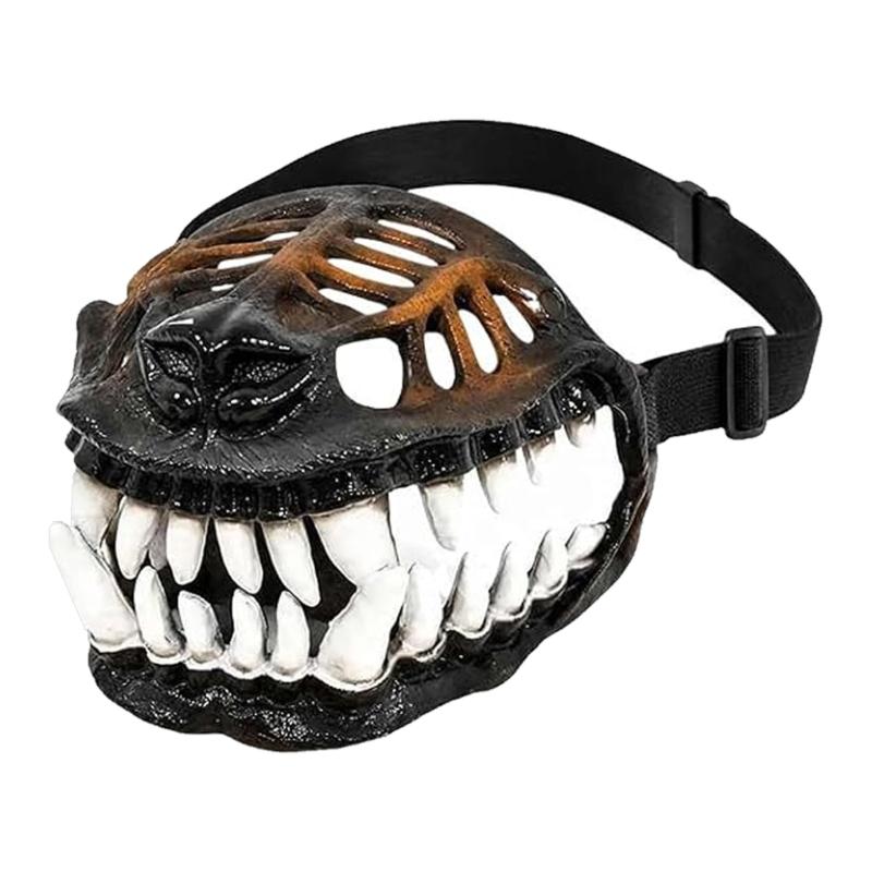Dog Costume Muzzle with 3D Devil Face and Faux Teeth, Adjustable Head Strap for Halloween Parties and Pet Photoshoots