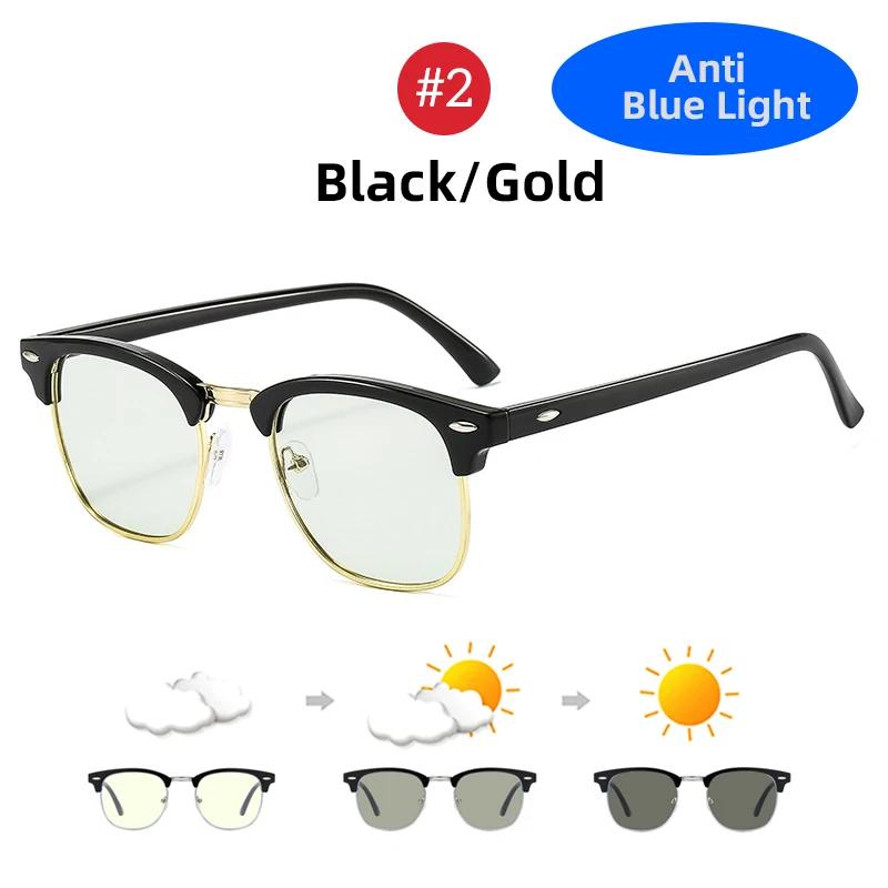 Semi Rimless Photochromic Glasses Men Anti Blue Light Blocking Color Changing Eyeglasses Square Computer Ray Retro Women Eyewear