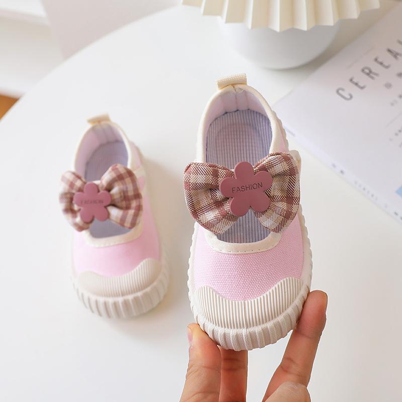 

Kids Bowknot Decor Non Slip Casual Canvas Shoes 21 рожевий