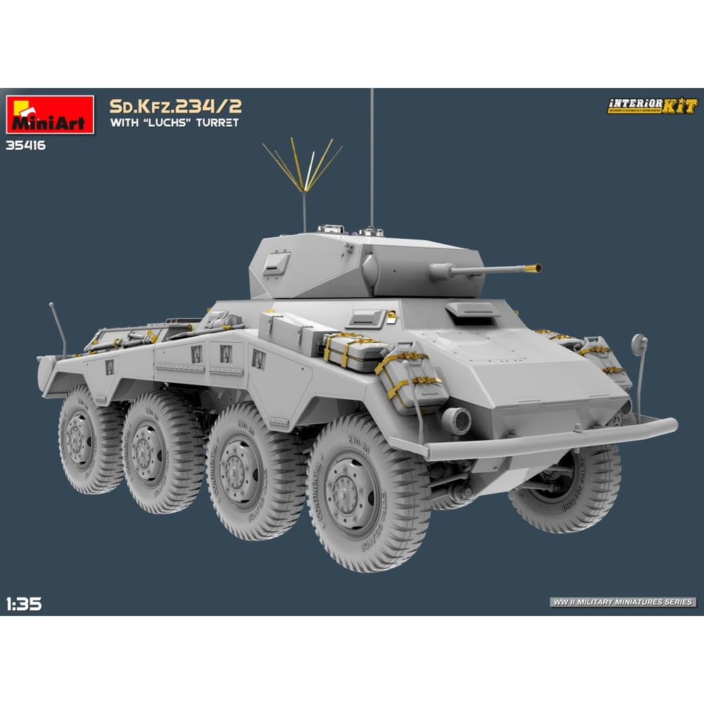 MiniArt WWII German Army Heavy Armored Vehicle with Lux Plastic Model Kit MA35416 1/35 8-Wheeled Sd.Kfz.234/2 Turret,